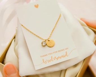 Thank You For Being My Bridesmaid Initial Necklace | Birthstone Gemstone | Wedding Bridesmaid Thank You Gift | Bridal Necklace Proposal