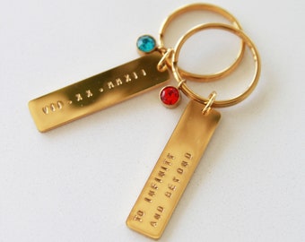 Personalized Gold Keychain with Birthstone | Custom Engraved Name Date Message Keychain Gift for Boyfriend | Keyring Charm Gift for Him