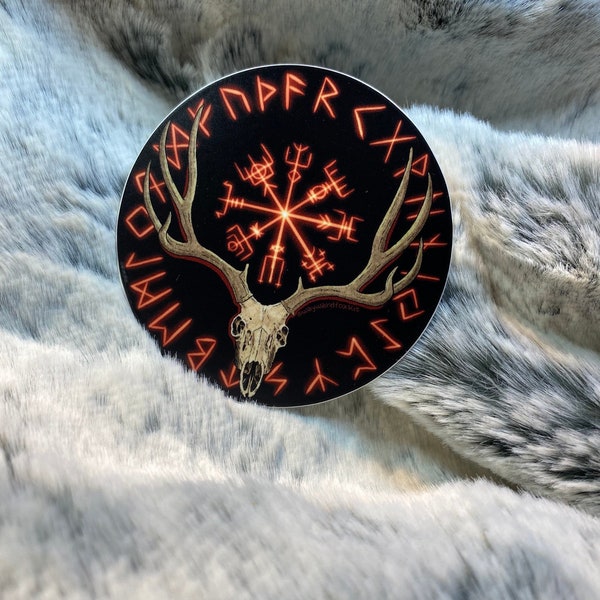 Wotan Vegvisir stag runic Norse compass matte 3x3 sticker