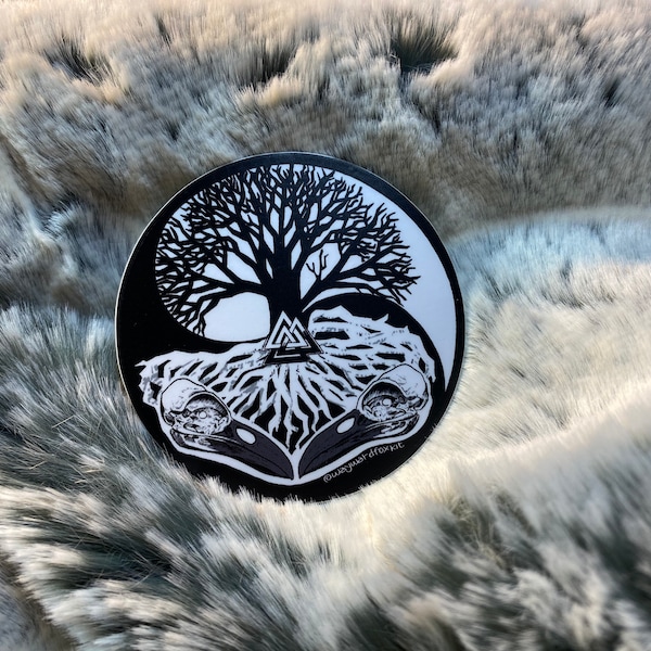 Huginn & Muninn tree of life Yggdrasil ( Odin’s Ravens ) matte or holographic 3x3 sticker