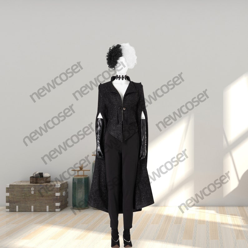 Cruella de Vil Cosplay Cruella Traje Negro Abrigo Halloween Etsy