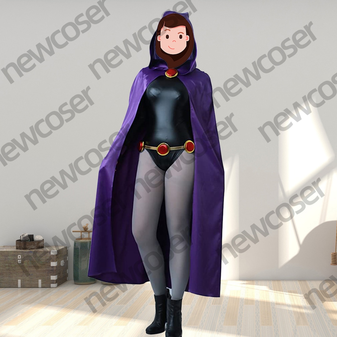 Raven Cosplay Womens Rachel Purple Cloak Black Jumpsuit photo picture