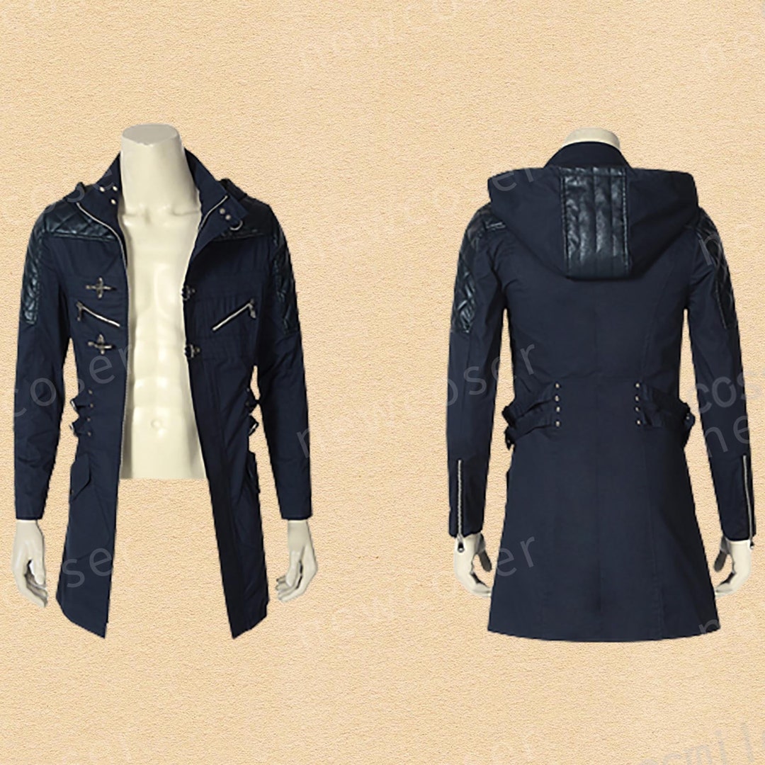 Nero Devil May Cry 5 Trench Blue Denim Quilted Hooded Coat