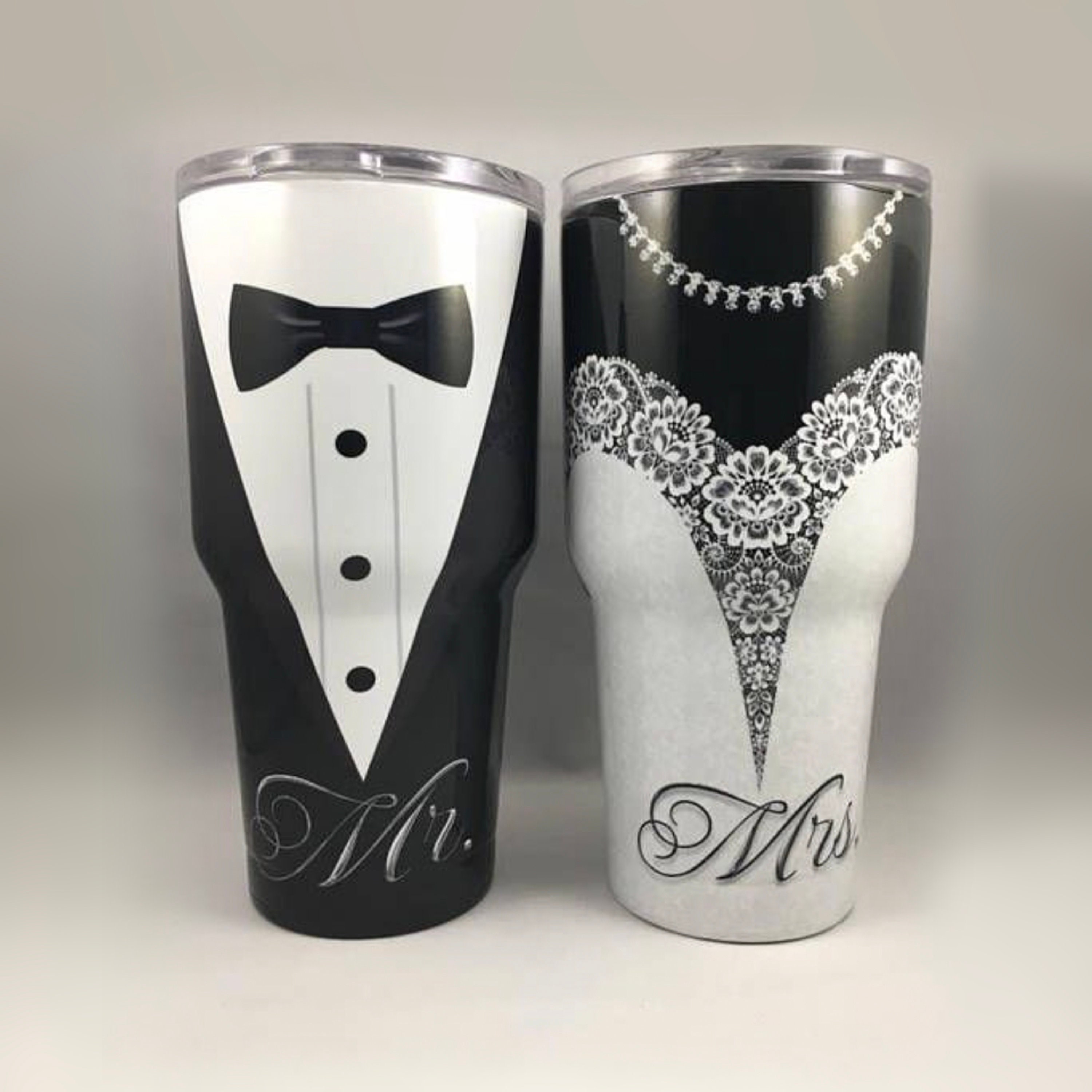 His and Hers Tumbler Bride and Groom Custom Wrapped Tumblers Etsy