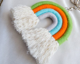 Rainbow Macrame Keychain: Colorful Cotton Rope Car Charm