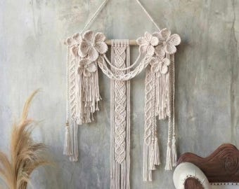 Macrame Flower Wall Hanging, Boho Cotton Fiber Art Decor - CANTIKA