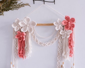 Flower Macrame Wall Hanging: Pink & Ivory Tapestry Decor