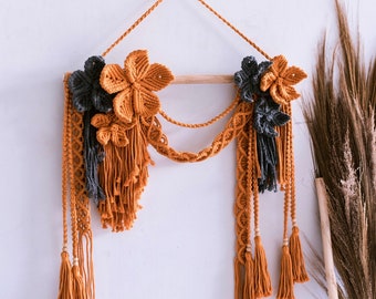 Mustard Flower Macrame Wall Hanging: Boho Textile Art