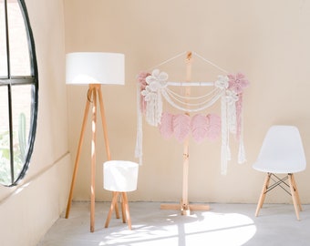 Pink Macrame Wall Hanging: Floral Woven Decor for Nursery or Bedroom - CANTIKA