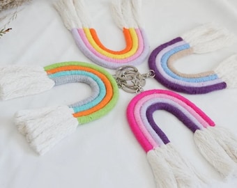 Macrame Rainbow Keychain: Boho Bag Charm, Gift for Mom
