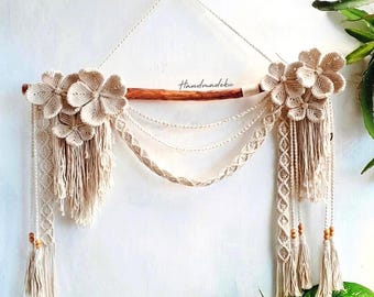 Extra Large Macramé Flower Wall Hanging: Woven Tapestry with Tassels - CANTIKA