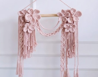 Pink Macrame Flower Wall Hanging: Boho Tapestry Decor - CANTIKA