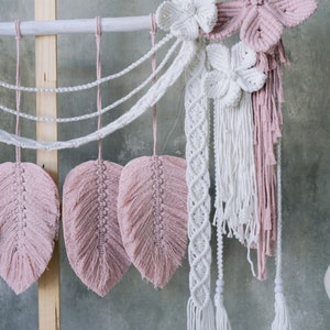 Extra Large Floral Macramé Wall Hanging With Leaves Pink & - Etsy