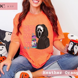 Dead Without My Alani Shirt | Funny Energy Drink Halloween Tee, Spooky Mask Candy Corn Graphic T-Shirt for Women