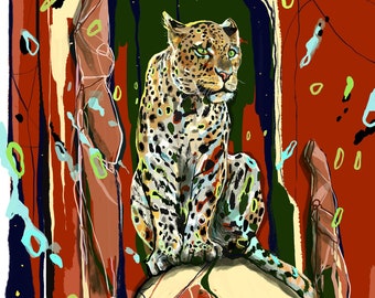 Night Leopard - Fine Art Print / Illustration / Wall Art / Digital Painting / Surreal Art / Nature Art