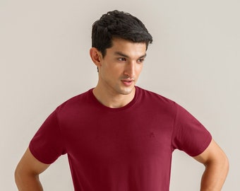 メンズ マルーン プレミアム コットン Tシャツ