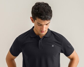 Men's Black Cotton Pique Polo | Soft, Wrinkle-Free Fabric