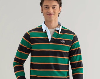 British Green Yarn Dyed Striped Cotton Rugby Shirt