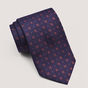 Stropdas | Marineblauwe en roestkleurige zijden bloemenstropdas | Cadeau voor de man, unieke herenstropdas, elegante edgy stropdas, trouwstropdas