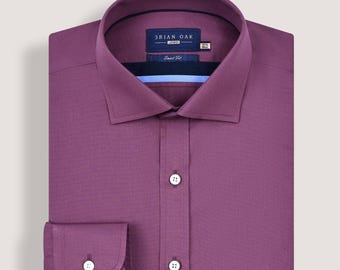 Camisa de vestir color ciruela fácil de planchar / Camisas de vestir de manga larga con cuello extra ancho para hombre