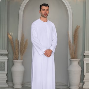 Muslim Luxury Clothing Men Jubba Plain Crew Neck  White Jubba | White Thobe for men|  Muslim Mens Clothing