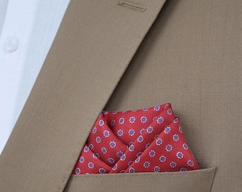 Maroon Patterned Silk Pocket Square|  handkerchief, silk scarf, men's accessory, occasion wear