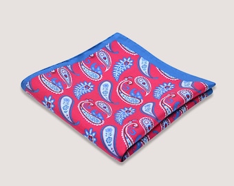 Crimson Red Paisley Print Pocket Square|  handkerchief, silk scarf, men's accessory, occasion wear