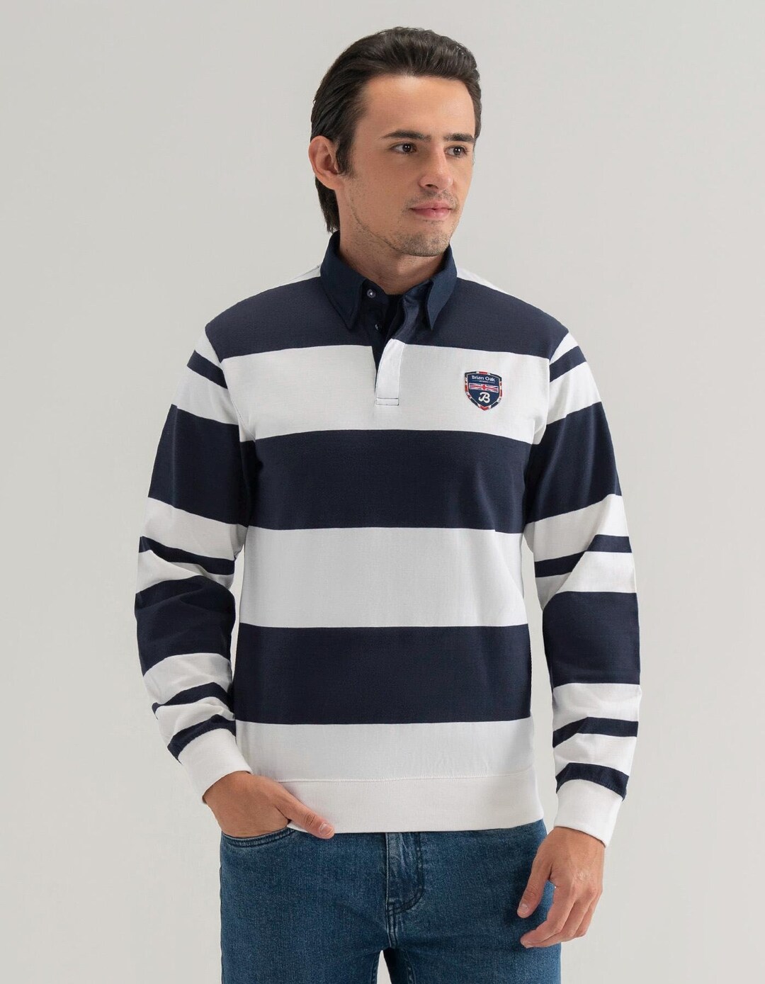 Mens Shirt Black And White Striped Rugby Shirt Vintage 90s Shirt Stripe Navy Blue White Long Sleeve Prep Preppy 90s  Retro Large L UK