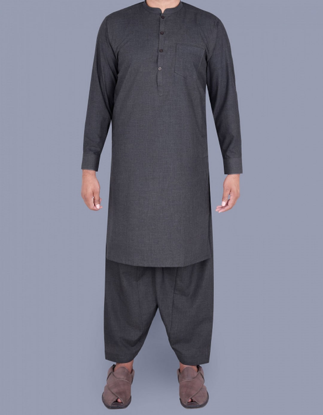 Pakistani Style Mens Handmade Charcoal Plain Shalwar Kameez New
