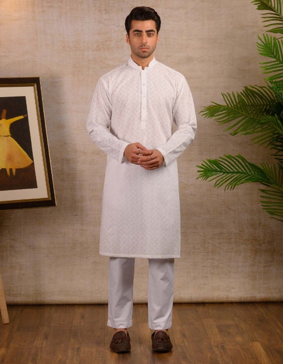 White Color Chikankari Lucknowi Georgette Men Kurta Pajama Set with Lining  | Chikhankari Kurta | Mens Wear | Kurtas for Men | White Kurta | White  kurta men, India fashion men, Kurta pajama men