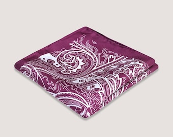 Geometric Print Burgundy Silk Pocket Square|  handkerchief, silk scarf, men's accessory, occasion wear