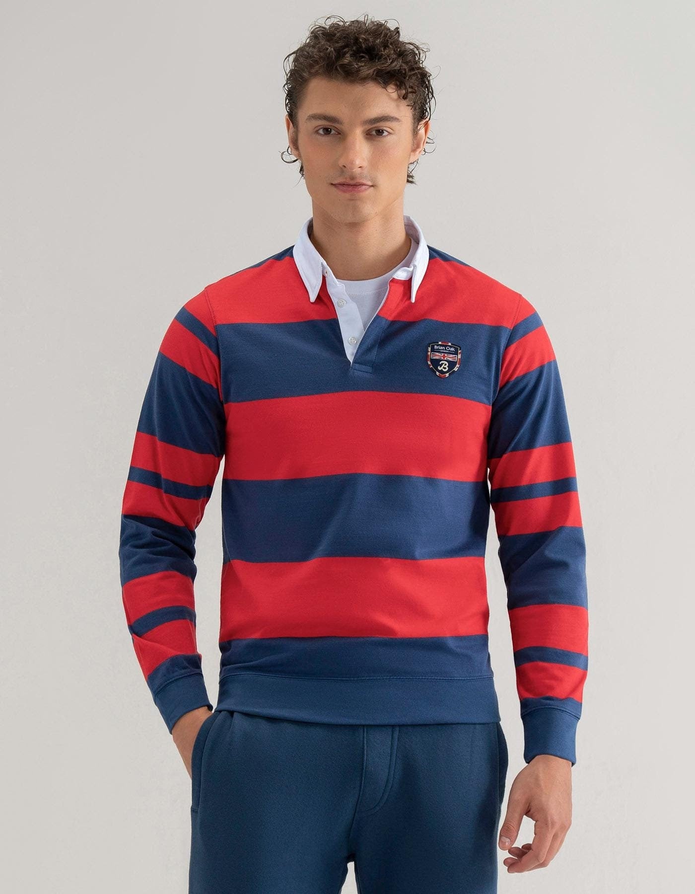 BELVET Striped Rugby Shirt Mサイズ Mens Sewn Stripe Striped Cotton BURGUNDY BLUE or WHITE Casual