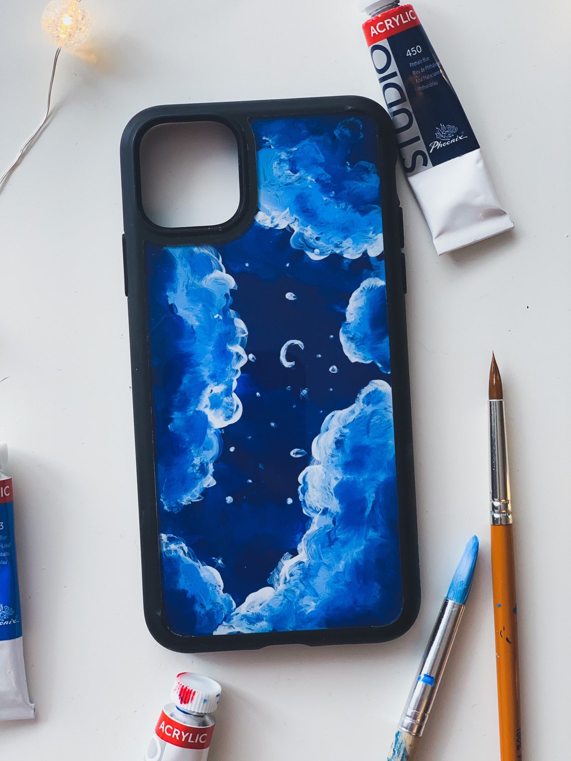 IPhone 12 phone case art phone case blue sky acrylic paint Etsy