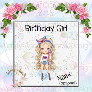 Tarjeta personalizada de cumpleañera adolescente de moda de moda de joven chica bandera GB
