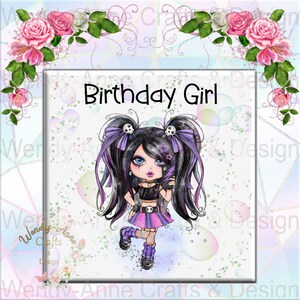 Magnifique carte Happy Birthday Girl, goth, crânes, tendance, adolescent, peut être personnalisé