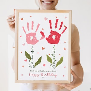 Personalized Birthday or Mother&#39;s Day Handprint Flower Art: Printable Gift for Mom, Grandma, Nana, Gigi, Mimi from Kids