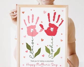 Personalized Mother's Day or Birthday Handprint Flower Art: Printable Gift from Kids (Digital Download)