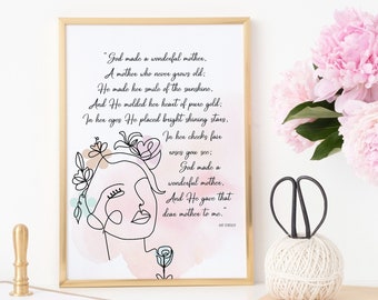 Wonderful Mother Poem for mom. Printable Mother's day gift digital download. Mothers day DIY gift for mom. Printable Birthday gift for mom