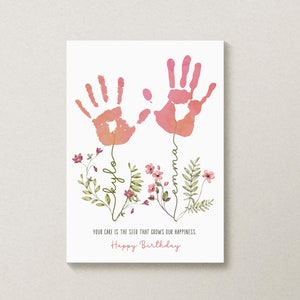 Personalisierte Mom Geburtstagsgeschenk oder Muttertag Handabdruck Kunst. Blumen Handabdruck basteln für Mama. Druckbares Handabdruck Geschenk für Mama, Oma, Nana