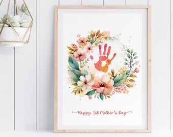 1st Mothers Day Baby Handprint keepsake gift for mom. Printable Handprint Art for Mom  Instant download. Baby handprint keepsake for mom