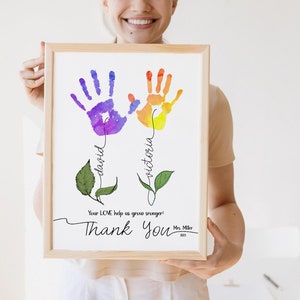 Custom teacher thank you gift printable Digital download. Personalized teacher appreciation gift handprint art. Handprint gift for teacher