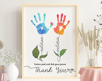 Personalized teacher appreciation gift handprint art. Custom teacher thank you gift printable Digital download. Handprint gift for teacher