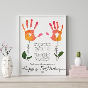 Personalized Birthday Handprint Art gift from kids. Printable Handprint DIY gift for Mom, Grandma, Nana, Grammy, Gigi, Grandmom. Kids craft