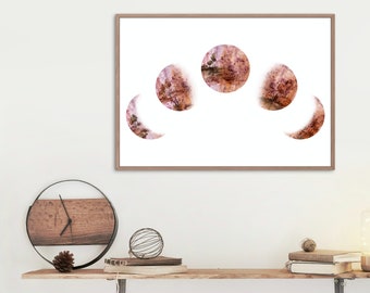 Boho Moon Print. Printable Moon Phases Print. Crescent Moon trendy wall art. Watercolor moon poster. Witchy room decor Terracotta moon print