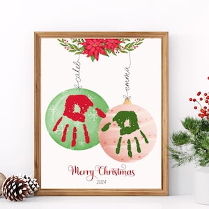 Personalized Christmas Handprint Art Gift from kids. Printable DIY Christmas gifts. Baby first Christmas handprint keepsake. Christmas craft
