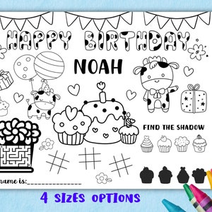 Personalized Little Cow Coloring Placemat for kids Birthday Party. Printable Birthday Party activity placemats. Boys birthday party supplies