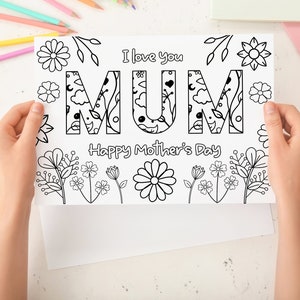 Biglietto da colorare stampabile per la Festa della mamma per bambini. Regalo fai da te per la festa della mamma. Graziosa aula di artigianato per la mamma. Biglietto per la festa della mamma per bambini