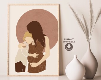 Abstract Mother and Child Print | Boho Motherhood Art (Digital Download)