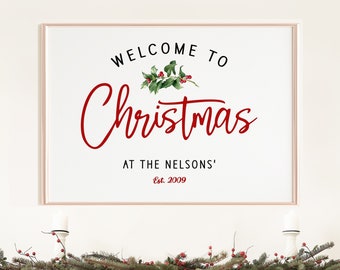 Personalized Christmas Welcome Sign, Farmhouse Family Decor (Digital Download)