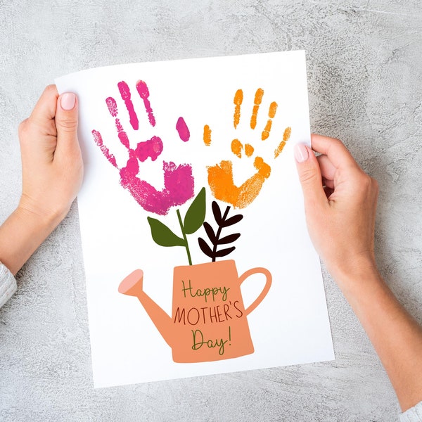 Arte con huellas de manos para el Día de la Madre, regalo de los niños (descarga digital)